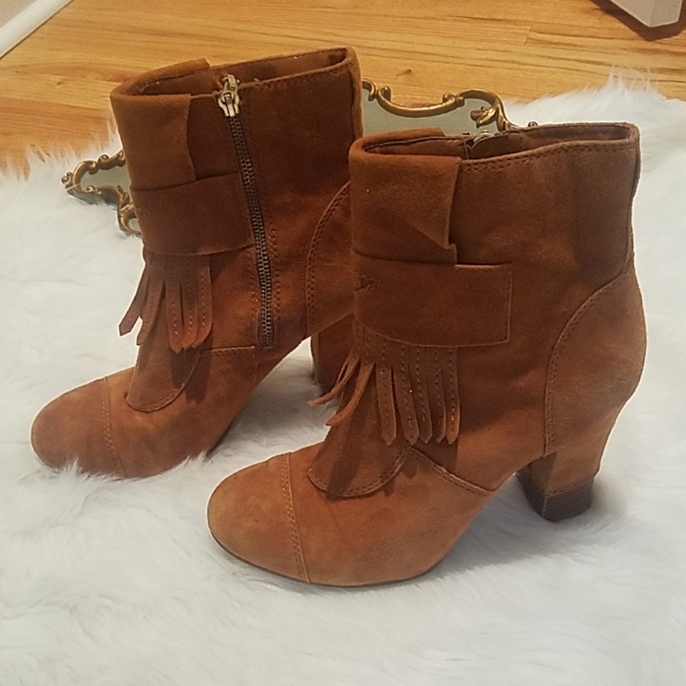 BCBG Brown Suede Fringe Boots - Picture 2 of 8